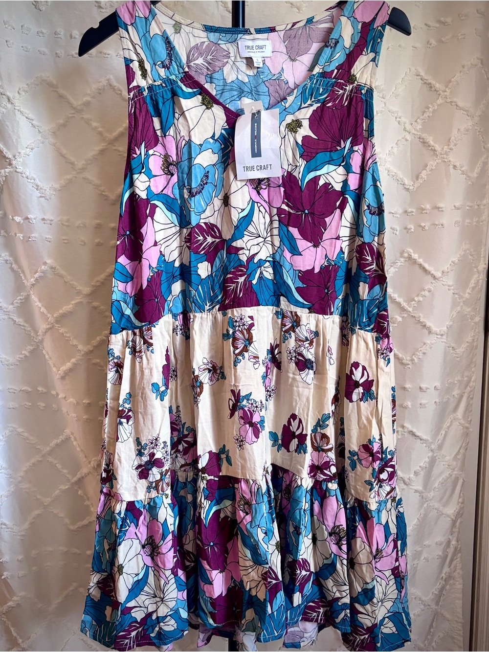 NWT True Craft Floral Tiered Midi Dress Small Boho Sleeveless Rayon Cottagecore